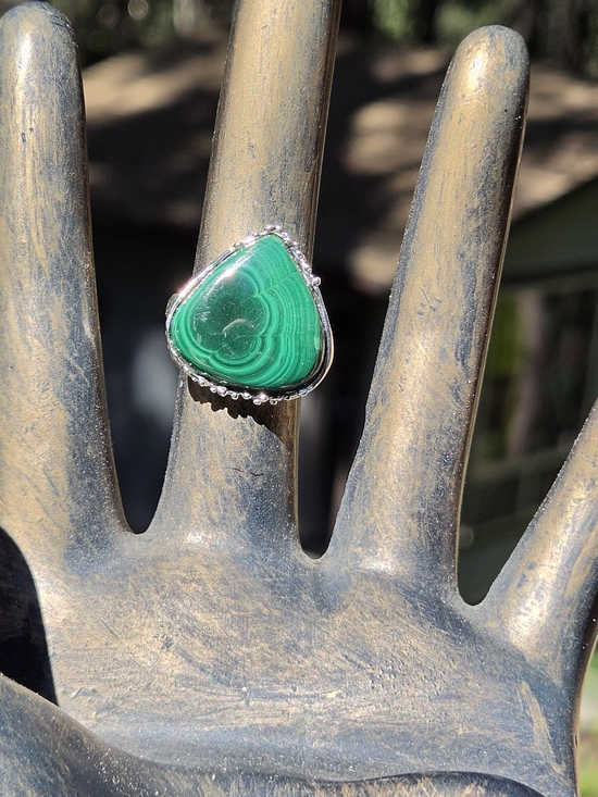 Celestial Kharma Collection by Avelon Jewelry - Malachite Natural 24k Sterling & White Gold Ring Sz8